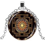 Vendedor francés. Collar con colgante con símbolo de Sri Yantra Budista, Chakra, Mandala, cadena de 54 cm y colgante de 2,8 cm de diámetro.