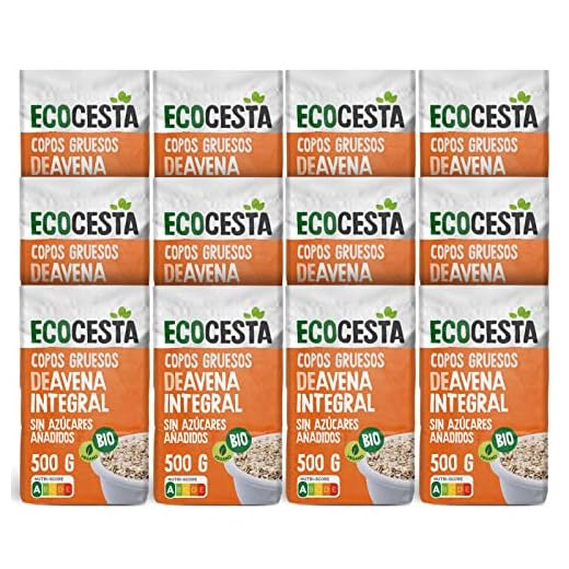 Ecocesta - Pack de 12 Unidades de Copos Gruesos de Avena Integral Ecológica de 500 g - Sin Azúcar Añadido - Aptos para Veganos - Alto Contenido en Fibra y Proteínas - Aporta una Dosis Extra de Energía