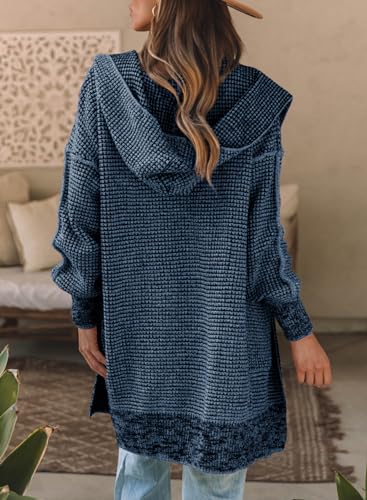 Sidefeel Women's Fall Winter Hooded Cardigan Oversized Open Front Chunky Knit Plaid Sweaters Outwear Sky Blue Large4