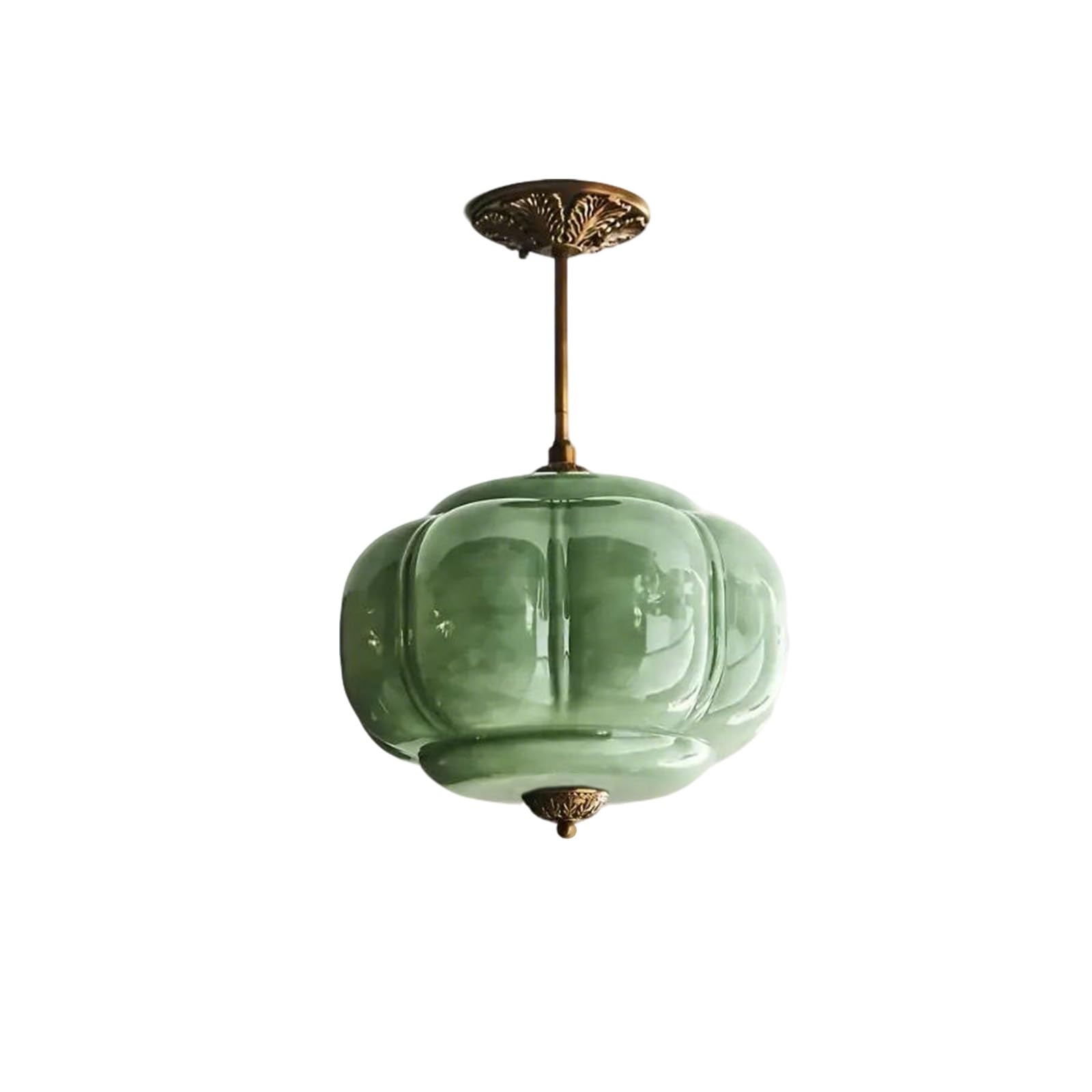3-light milk glass ceiling light fixture - easy bulb access green semi flush mount pendant light for kitchen island, retro 15" vintage glass chandelier for bedroom & living room e26 base