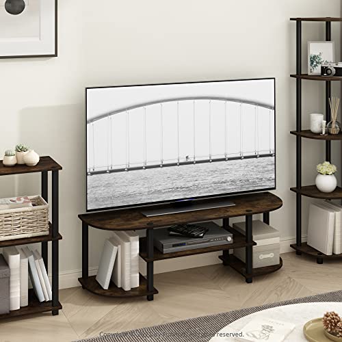Image of Furinno Turn-S-Tube Wide TV Entertainment Center, Amber Pine /Black | Toolless Entertainment Center with Open Storage Shelves, Media Console Table with Soundbar Shelf for Living Room, Bedroom