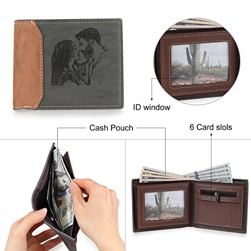 Simpleq Personalized Engraved Photo Wallet For Men Custom Photo Leather Wallet For Men Personalized Teacher Gifts Birthday Gift Graduation Gifts (Dark Gray&Brown) (1) #TOP3