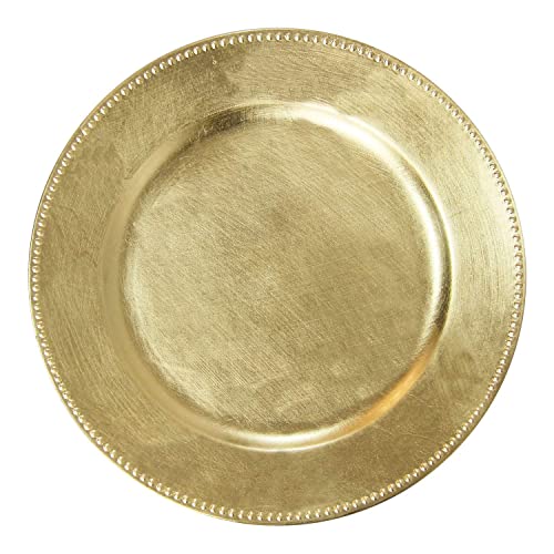 Welmatch Gold Plastic Beaded Charger Plates - 12 Pcs 13 Inch Round Wedding Party Decroation Metallic Charger Plates (Gold, 12) #TOP10