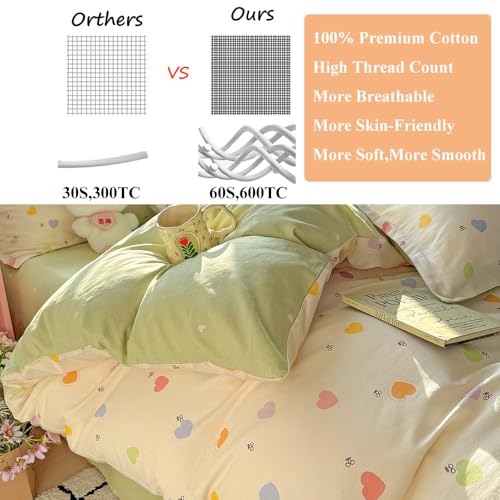 CinYana Queen 100% Cotton Reversible Duvet Cover Set Sage Green — view 2