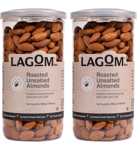 Image of Lagom Roasted Unsalted Almonds 1 kg | Dry Roasted Badam | Small Batch, Crunchy Texture | No Preservatives | Vegan, Gluten Free, Non-GMO