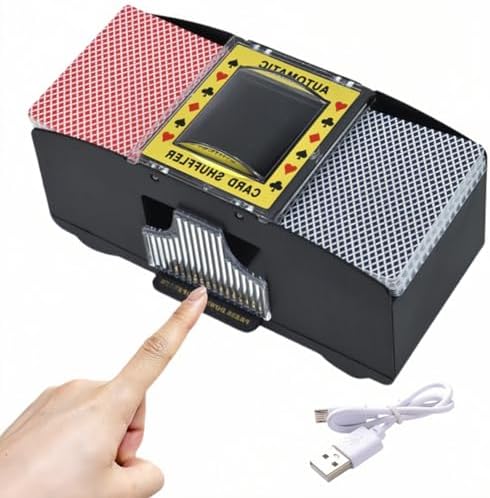 YHANNI Portable Automatic Card Shuffler -USB/Battery Operated, Efficiently Shuffle 2 Decks, Ideal for Travel and Home Card Games for UNO,Texas Hold'em,Poker, Perfect for Casino Tables and Game Nights