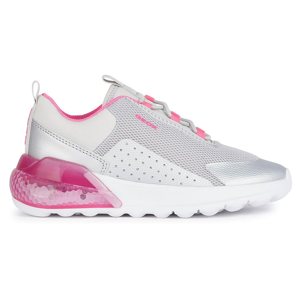 Geox Girls' J Activart Illuminus Trainers, Silver Fluo Fuchsia, 1.5 UK