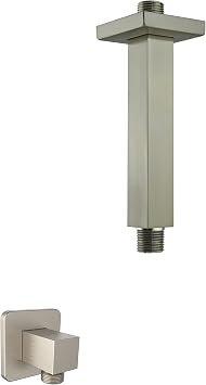 Shower Arm and Wall Supply Elbow Bundle, 6 inch Shower Arm, Both Solid Brass, Both PVD Brushed Nickel