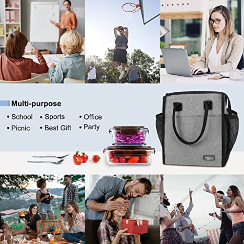 Fmeida Insulated Lunch Bags For Women Men Reusable Lunch Box Bag Lunch Tote Bag With Front&Side Pockets Leakproof Thermal Lunch Cooler For Work Picnic Beach Travel #TOP6