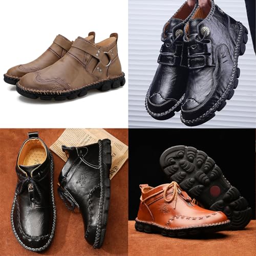 MOYOWEI Men's Leather Combat Boots,Vintage Italian Hand-Stitching Comfy Non-slip Softsole Military Chukka Short Ankle Booties3