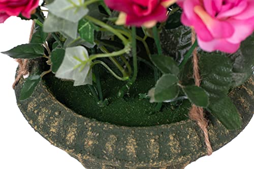 Ivydale Artificial Hanging Rose Flowers In Basket, Artificial Hanging Plant In Coconut Lining Basket, Silk Mini Rose Flower Arrangement For Home Decoration Outdoor Indoor Garden Yard #TOP4