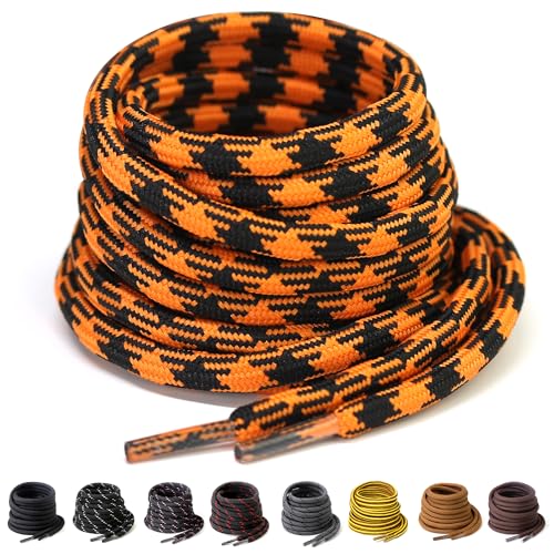 PTERYBIRD Black Orange Heavy Duty Boot Laces,2 Pairs 3/16' Thick Strong Round Replacement Shoelaces for Work,& Hiking Boots,Durable Shoe Strings,36' (90cm)
