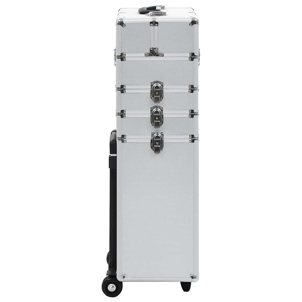 Kosmetikkoffer mit Rollen, Reise-Beauty-Case mit ausziehbaren Ablagen, Frisierkoffer Aluminium, 37 x 22 x 78 cm, Silber