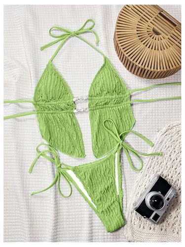 Image of RoseSeek Women's 2 Piece Boho Polka Dots Beaded Bikini Sets Sexy Swimsuits