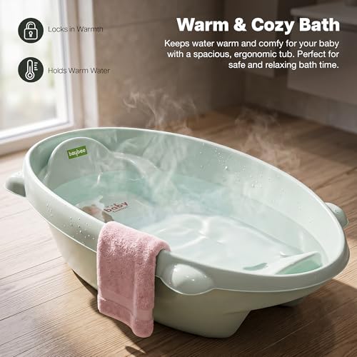 Image of Baybee AquaHug Baby Bath Tub for 0 to 5 Years | Ergonomic Bath Tub for Kids with Anti-Slip Base & Quick Drains | Sitting & Lying Babies Bather & Baby Bathing Tub for Boys Girls (Blue)