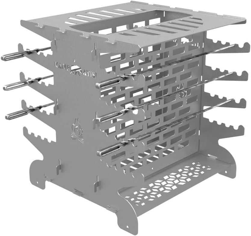 Kamp Ayısı® 2mm Galvaniz Metal GrillSpett™ Çift Taraflı Dikey Şiş Mangal Izgarası - 6 Şiş Hediyeli, Özel Taşıma Çantalı
