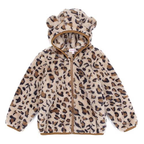 Toddler Girls Boys Fleece Hoody Jacket Zip Up Teddy Coat Warm Winter Outwear Leopard Print 3-4T