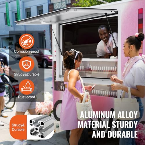 VEVOR Imbissfenster für Imbisswagen 915 x 915 mm Servicefenster aus Aluminiumlegierung für Imbisswagen, bis zu 85° schwenkbares Servierfenster mit Markisentür und Zughaken, für Imbisswagen
