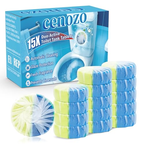 15 Piezas de Limpiador para Inodoro,Limpiador para Cisterna de Doble Acción (50 g/Tableta),Previene la Cal y la Suciedad,Protege el Esmalte,Aroma Refrescante