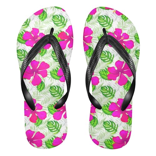 Monstera Leaves Floral White Flip Flops for Beach Thong Sandals Anti-slip Lightweight Beach Slippers for Travel Summer Outdoor