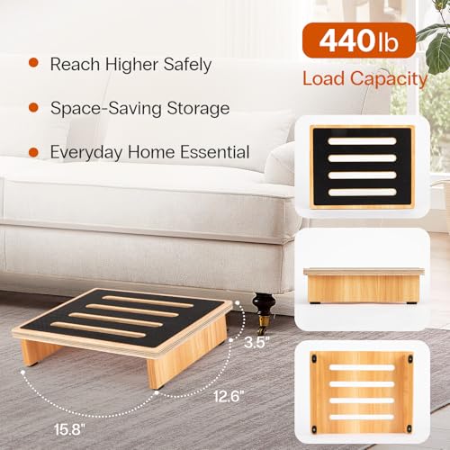 StrongTek 3.5" One Step Stool for Adults, Sturdy Wooden Riser with Non-Slip Rubber Top, 440 lb Capacity, No Assembly Required, Portable for Kitchen, Bathroom, Bedside, Kids & Seniors by StrongTek - Image 2
