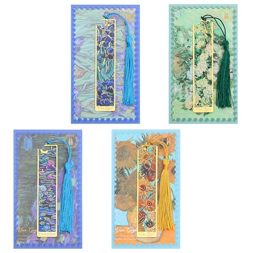 Wanmu Paquete de 4 marcapáginas de flores marcapáginas huecos de metal con borla marcapáginas personalizados para estudiantes amantes de los libros profesores estudiantes regalo
