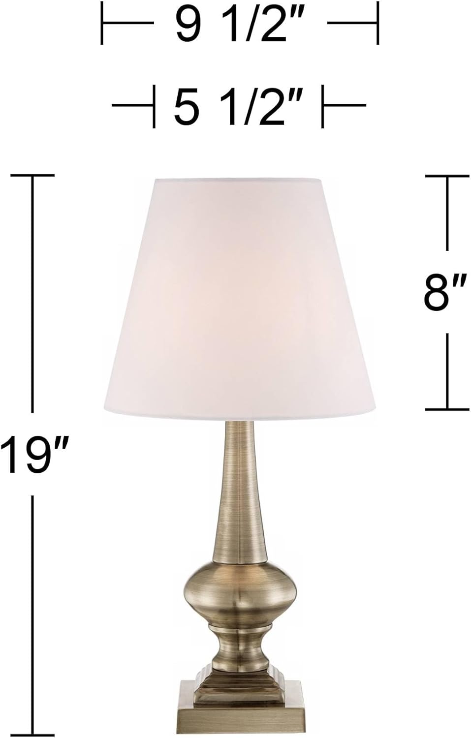 360 Lighting Traditional Glam Accent Table Lamp 19" High Antique Brass Gold Metal Crisp Touch On Off White Empire Shade for Living Room Bedroom House Bedside Nightstand Home Office Family