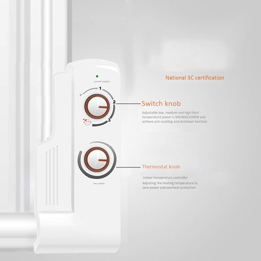 Ultra-Thin Wall-Mounted Oil Filled Heater 1300W Energy-Saving Silent Heat-Resistant Electric Radiator with Drying Rack Humidification Box Moving Casters White