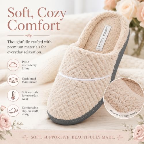Image of Laura Ashley Women's Spa Slip-On Rugged Scuff Slipper, Non-Slip House Slippers with Cushioned Insole for Ladies