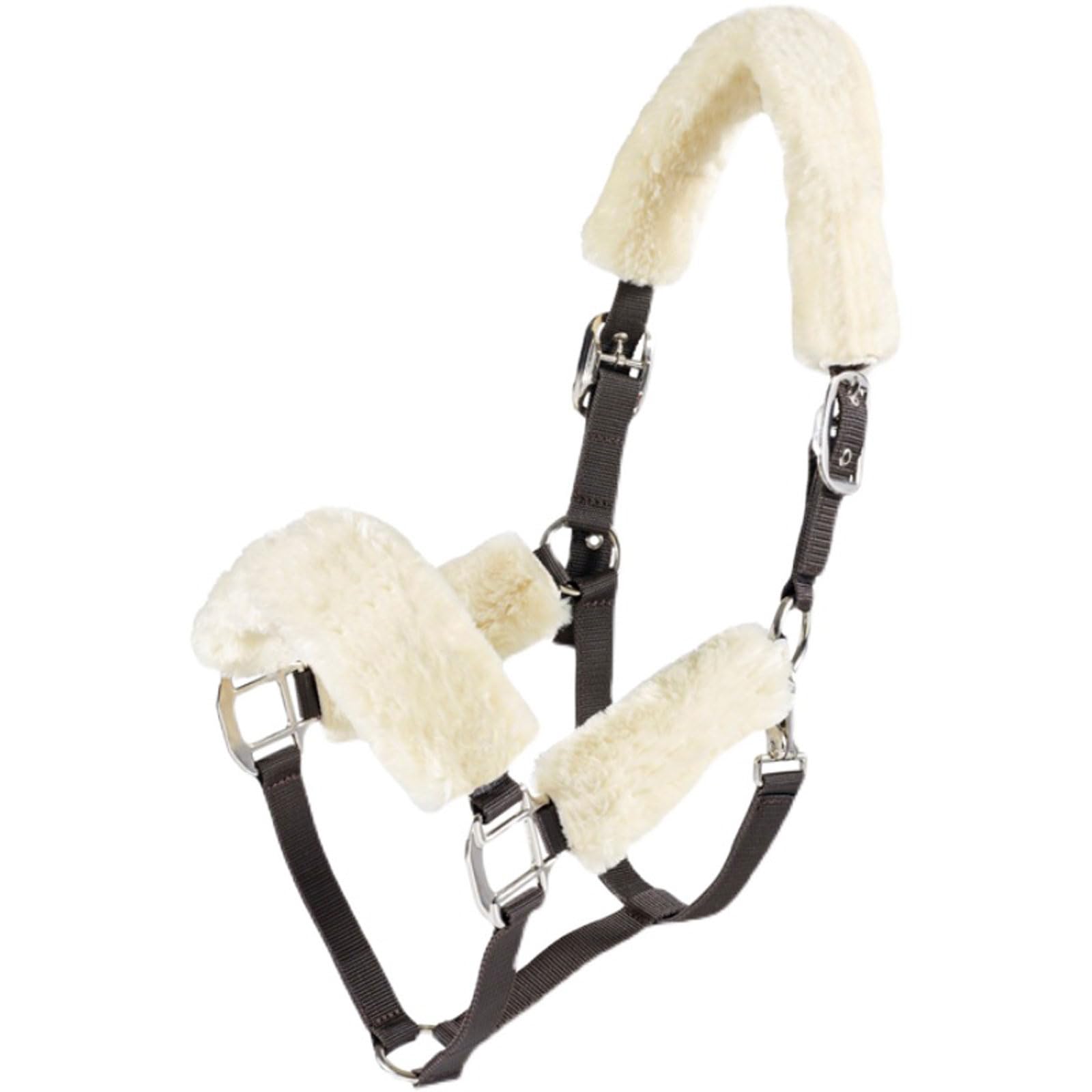 Pferdehalfter,Komfort Halfter Pferd,Fell Halfter unterlegt Halfter,Halfter mit Fleece-Besatz,mit Schnappverschluss,Verdickter Verstellbarer Halfter,für Pferde,Halfter,Pony