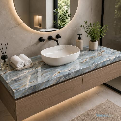 Image of Marble Waterproof Wallpaper Self Adhesive PVC DIY Sticker for Kitchen Furniture Cabinets Wardrobe Almirah Tabletop and Walls Peel & Stick Decorative Sheet (Natural Mountain 60x200cm)