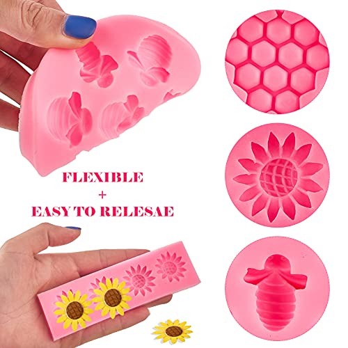 Ocmoiy 4 Pieces Bumble Bee Silicone Mold Honeycomb Sunflower And Bee Fondant Molds For Cupcake Cake Decorating Sugar Chocolate Candy Baking Mold #TOP2