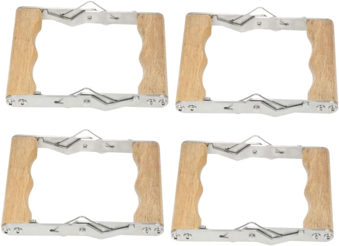 BESPORTBLE 4pcs Beekeeping Frame Gripper Clamp Stainless Metal Hive Frame Lifter with Wooden Handle Beehive Tool for Hive Inspection