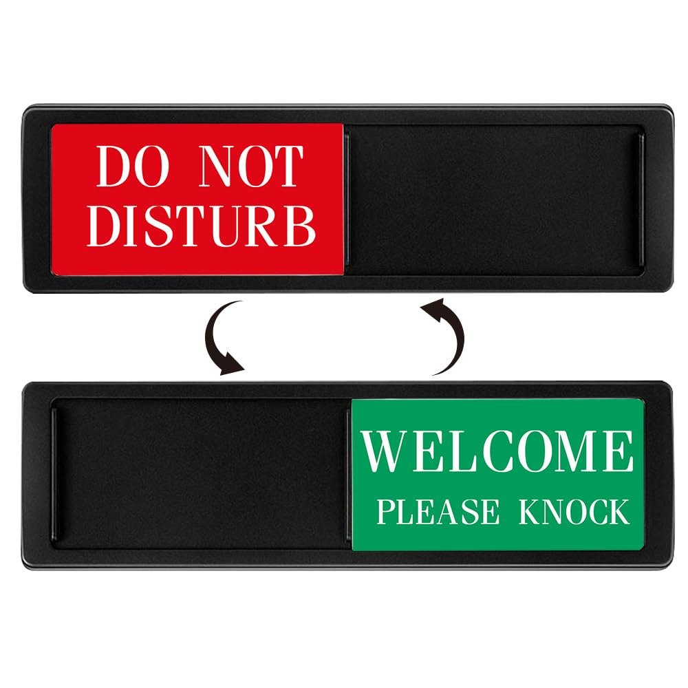 Do Not Disturb Door Sign, 7 x 2 Inch Slider Door Indicator Sign for Office Home, Please Knock Slider Sign, Privacy Sign, Do Not Disturb and Welcome Sign (Black)