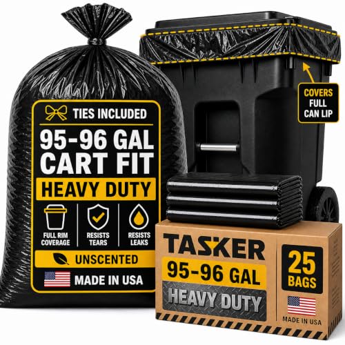95-96 Gallon Trash Bags Heavy Duty (25 Bags w/Ties Value pack) Extra Large Trash Bags, 90 Gallon, 95 Gallon, 96 Gallon, 100 Gallon