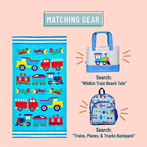 Wildkin Kids 100% Cotton Beach Towel For Boys And Girls, Measures 64 X 32 Inches Kids Beach Towels, Perfect For Beach And Pool Time Towel For Kids (Trains, Planes & Trucks) #TOP2