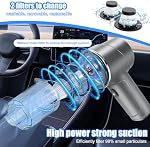Nettoyeur à vide auto sans fil à main Nettoilateur à vide à aspiration puissante 4 en 1 Mini Voiture Aspirateur sans fil Air Duster pour voiture, Maison, Bureau 12000Pa