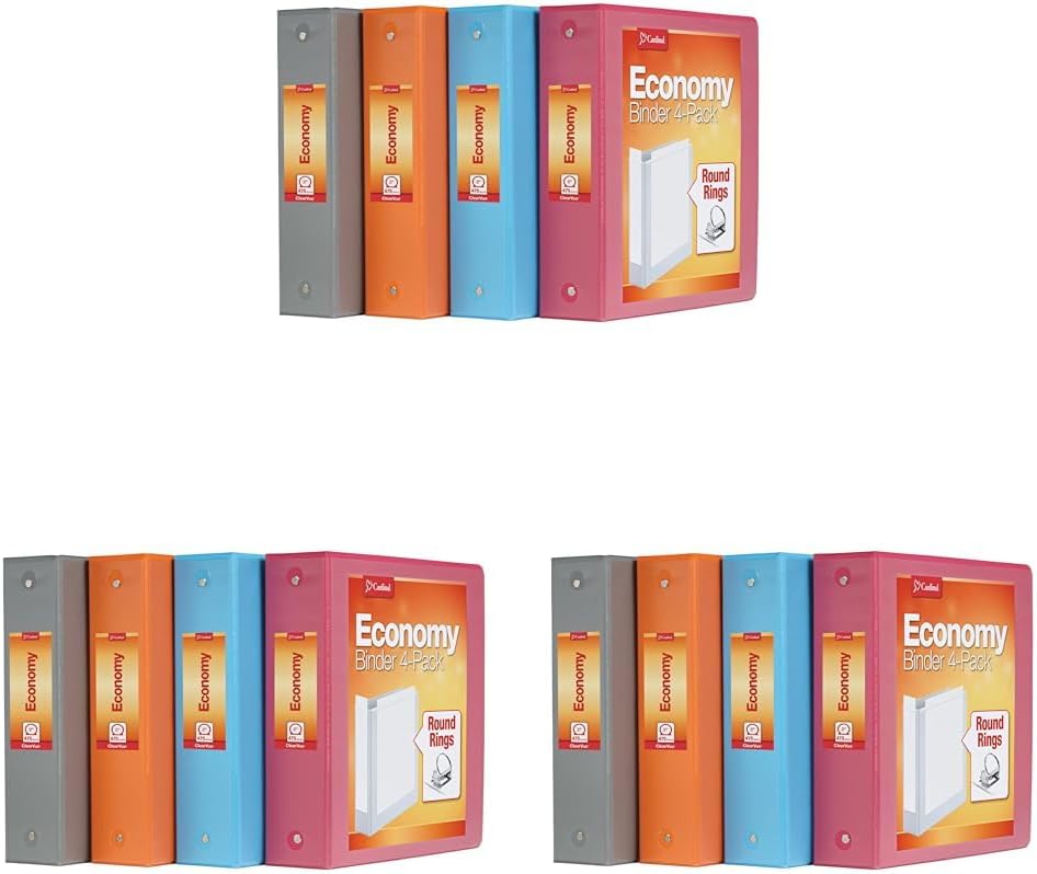Cardinal 3 Ring Binders, Binders for School and Office, Durable 2 Inch, Round Rings, Holds 475 Sheets, ClearVue Presentation View, Non-Stick, Assorted Autumn Colors, 12 Pack (1002481)