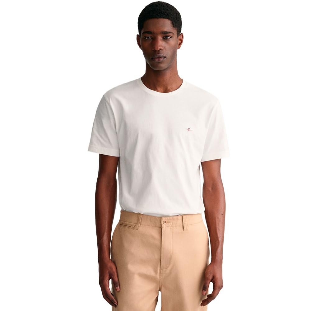 GANT Men's REG Shield SS T-Shirt, White, Standard, White, XXXXX-Large