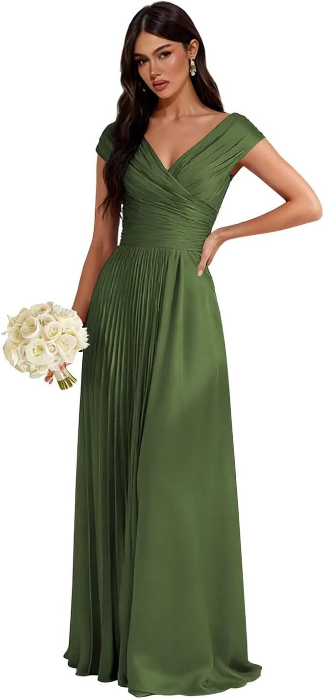 Off Shoulder Bridesmaid Dresses 2026 Pleated Satin Long A Line Maxi Long Formal Flowy Dress YY022