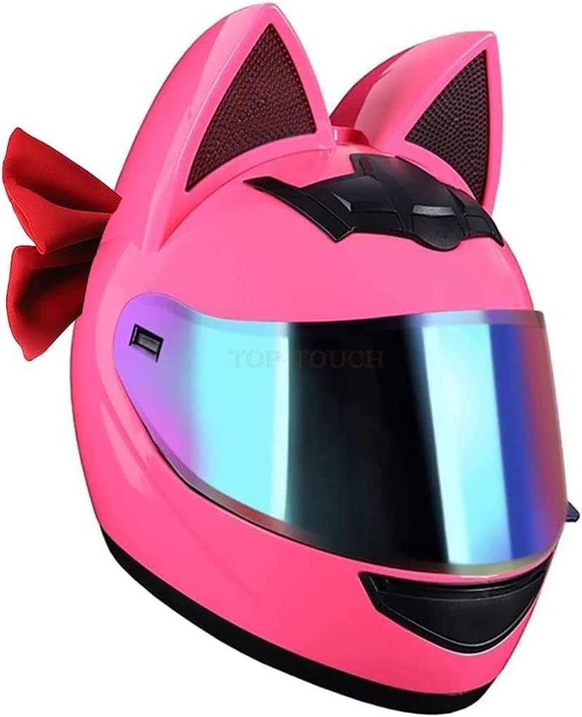 DOT Approved Cat Ears Motorcycle Street Helmets Breathable Cool Girl Men Women Couple Helmet Street Moto Full Face Helmet with Visor, Adult Flip Up Visors Motocross Helmet, All Seasons