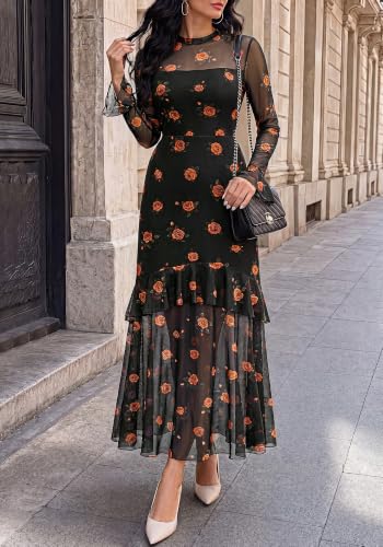 Image of BTFBM Elegant Wedding Guest Dress Long Sleeve Maxi Dresses for Women