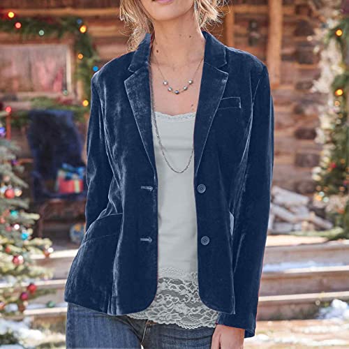 Lmsxct Womens Velvet Blazer Cozy Lightweight Outerwear Retro Buttons Long Sleeve Pokets Jacket Cardigan Coat Office Blazers Blue, X-Large #TOP1