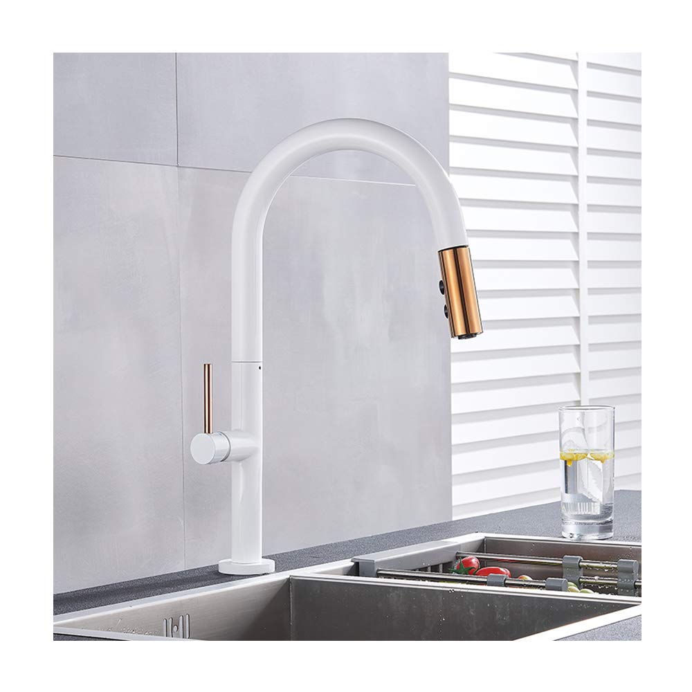Mitigeur de cuisine extractible blanc rotatif 360 en laiton