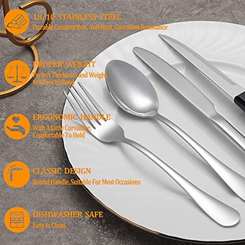 24 Pcs Silverware Set With Steak Knives Service For 4,Stainless Steel Flatware Set,Mirror Polished Cutlery Utensil Set,Home Kitchen Eating Tableware Set,Include Fork Knife Spoon Set,Dishwasher Safe #TOP2