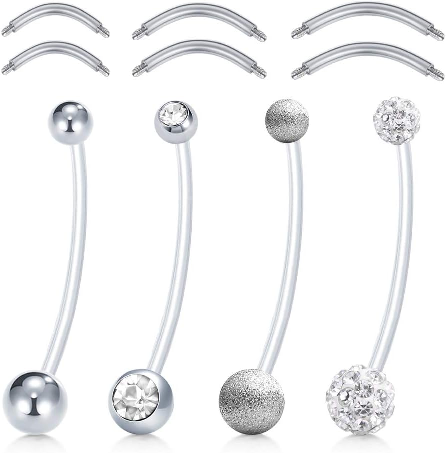 MODRSA Pregnancy Belly Button Rings Long Bar 38mm Sport Maternity Flexible Bioplast Clear Navel Belly Rings Piercing Retainer for Pregnant Women Mix Style