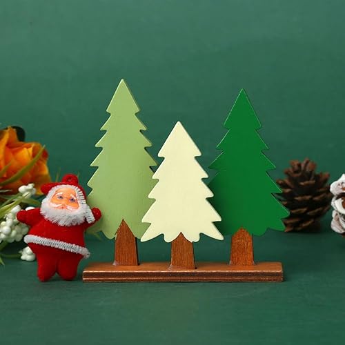 Miniatura 2 de Decoración de escritorio de pino de madera verde, 3 piezas de mini árboles de Navidad para la oficina en casa y decoración navideña, decoración