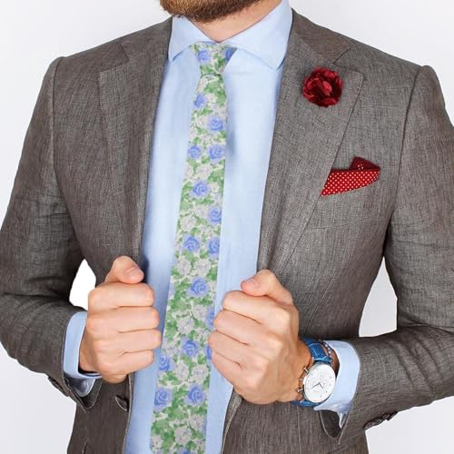 Image of Mantieqingway Men's Skinny Tie, Cotton Floral Ties for Men Wedding Necktie for Groom, Groomsmen, Missions, Dances