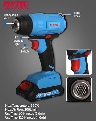 Soprador Térmico Pistola de Ar Quente 20V 550°C - FIXTEC