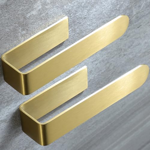 Image of Taozun Gold Towel Bar Adhesive 2 Pack Brass Finish | No Drill, Strong Hold, Brushed Brass Finish, Looks High-End, Rustproof, 2 Pack For Multiple Spaces